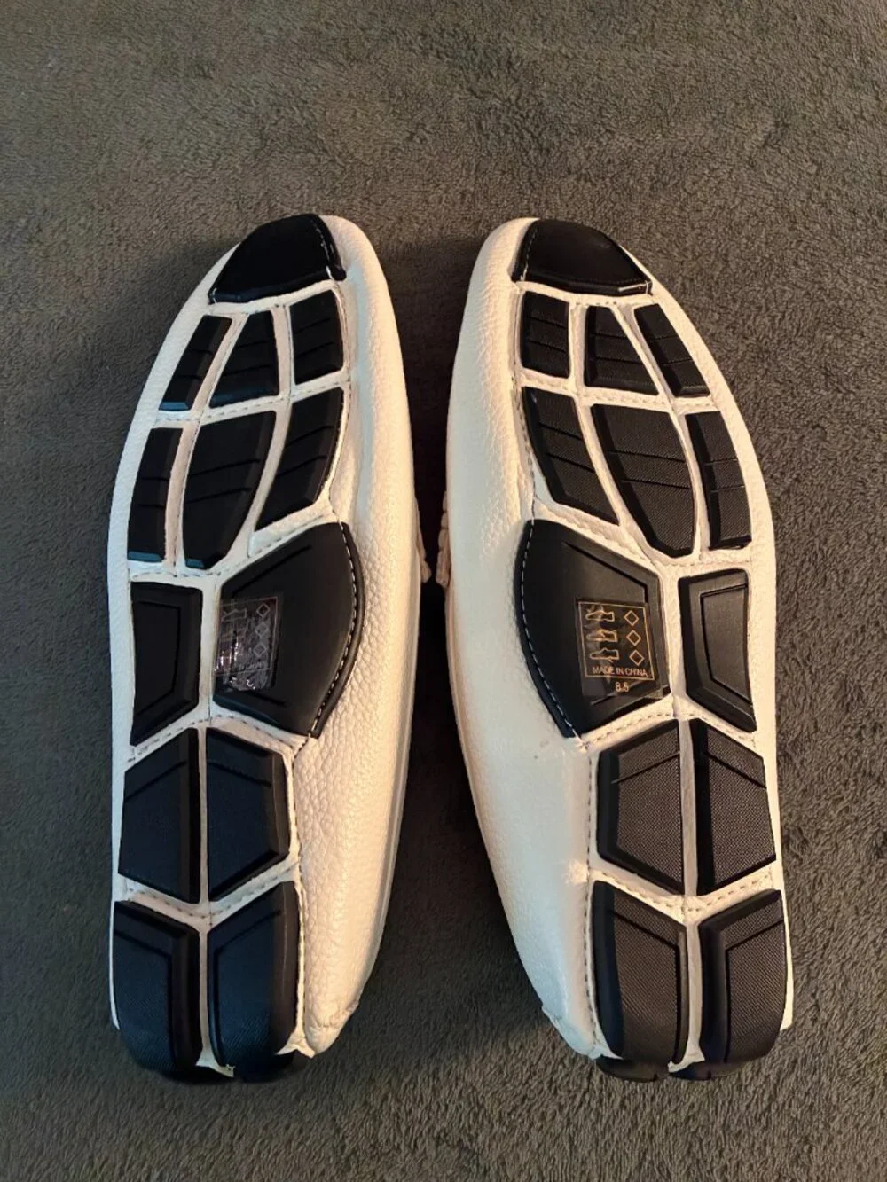 Men's White BriX Driving Slip-on Leather Loafer / Moccasins, Size 8.5, New